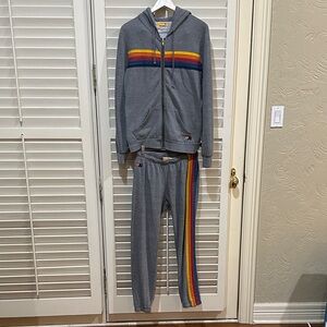 Aviator Nation Gray Warmup Set with Colorful Stripes. Size Medium